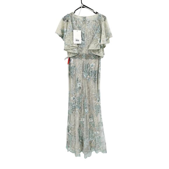 Mac Duggal 67842 Bell Sleeve Floral Seafoam Embellished Gown Dress 8 NWT - Picture 3 of 11